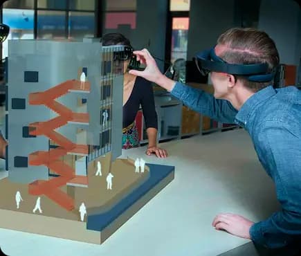 Engineer using mixed reality headset for productivity